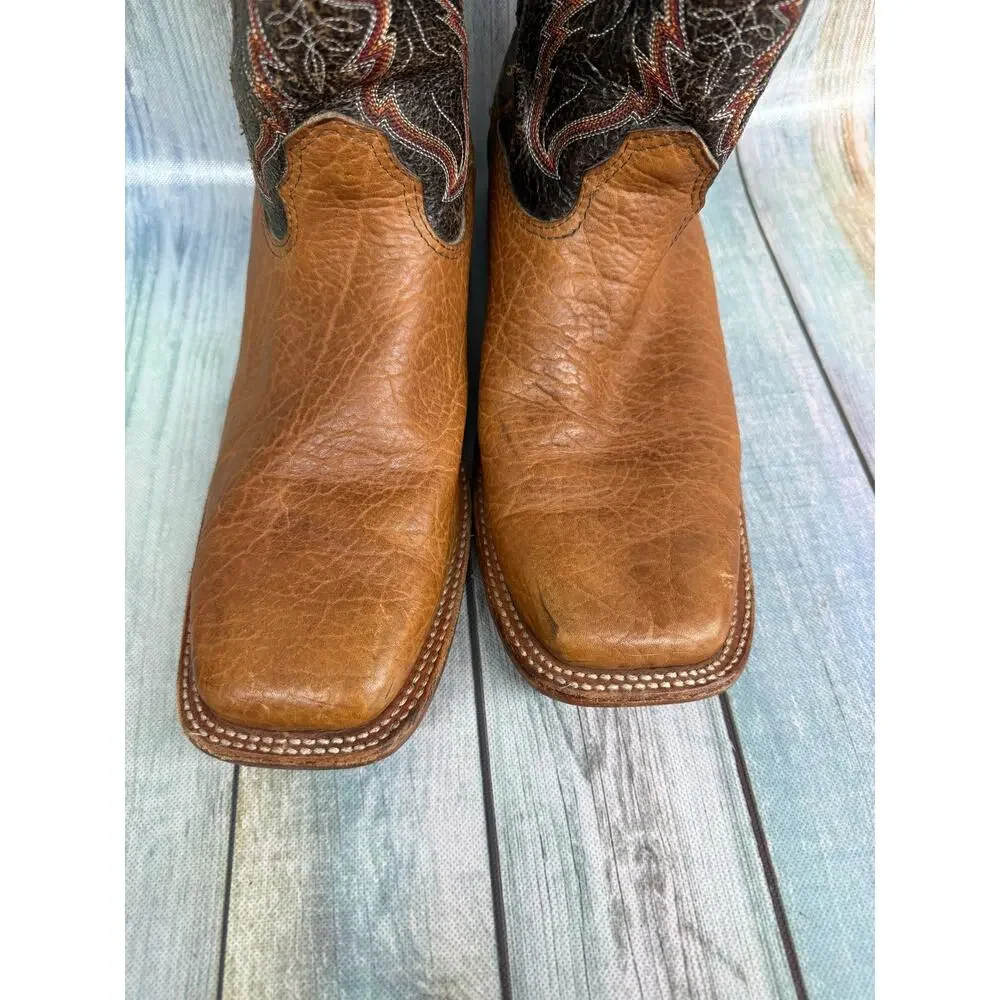 JM Western Cowboy Boots Brown Leather Square Toe Men's Size 12D Texas